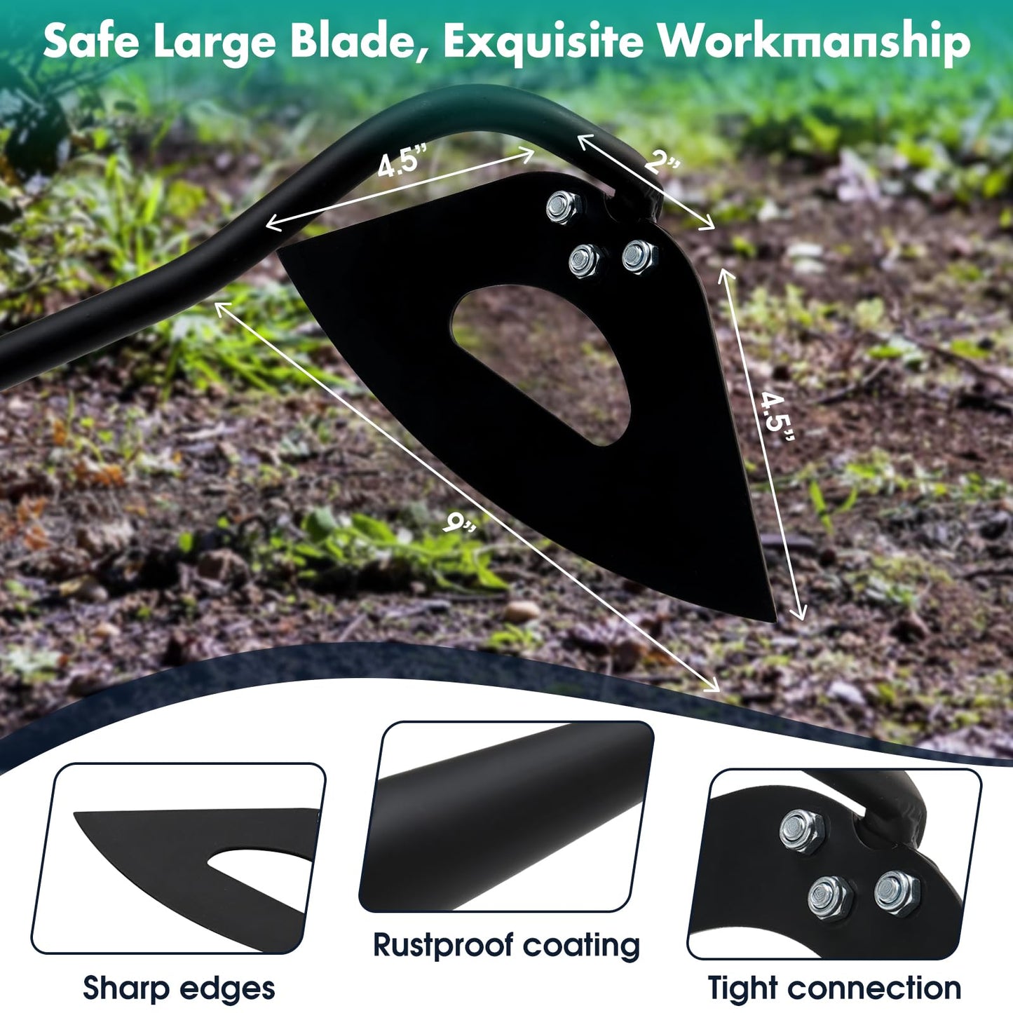 VUGHIUA Hoe Garden Tool, 69 Inch Hardened Hollow Eye Hoes for Weeing, Heavy Duty Weeding Tool with Splicing Adjustable Long Handle, Rustproof Metal Gardening Tools for Garden Flower Beds
