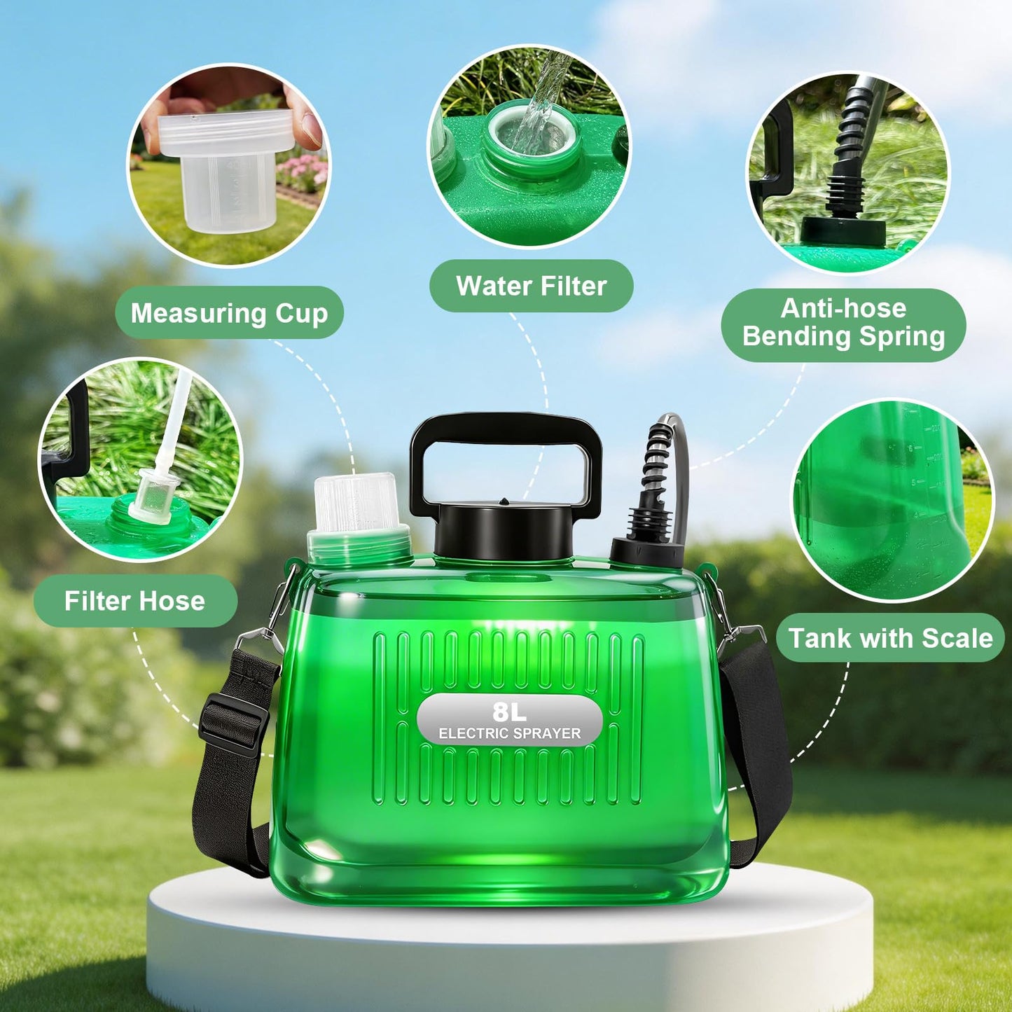SideKing 2 Gallon Battery Powered Sprayer, Electric Garden Sprayer with 3 Adjustable Pressures & Telescopic Wand, Rechargeable Weed Sprayer for Lawn, Yard & Pest Control, 4 Nozzles Included