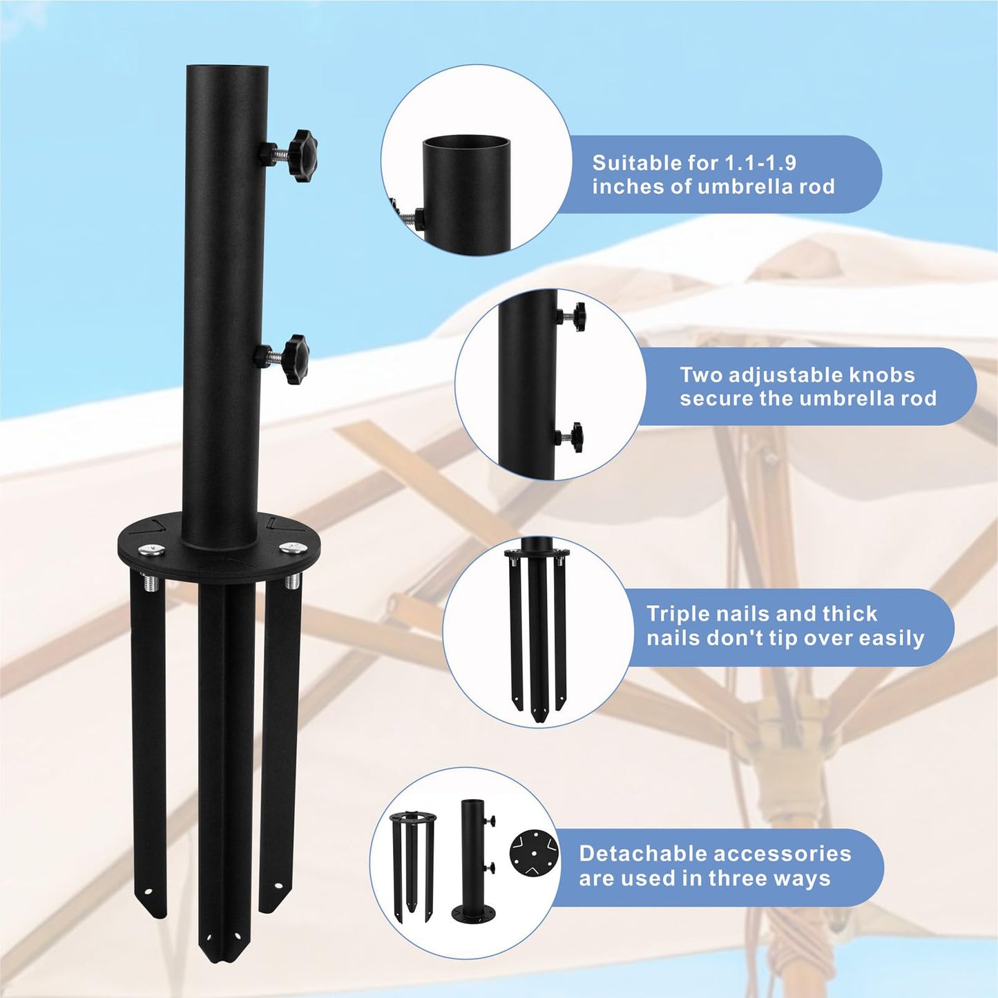 YZZHAJ Patio Umbrella Stand Base, Heavy Duty Outdoor Umbrella Holder, Metal Grass Umbrella Ground Stake, Steel Outdoor Umbrella Base for Decks, Patios, Lawn, Docks