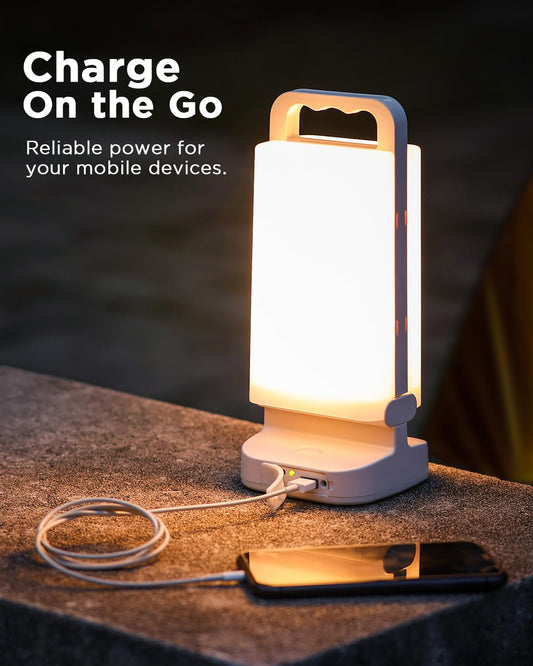 Solar Camping Lantern, Rechargeable Battery Powered Camping Light 6000mAh Up to 80HRS Lasting, Dimmable Night Lamp, Survival Gear for Emergency, Power Outages, Outdoor, Indoor Use