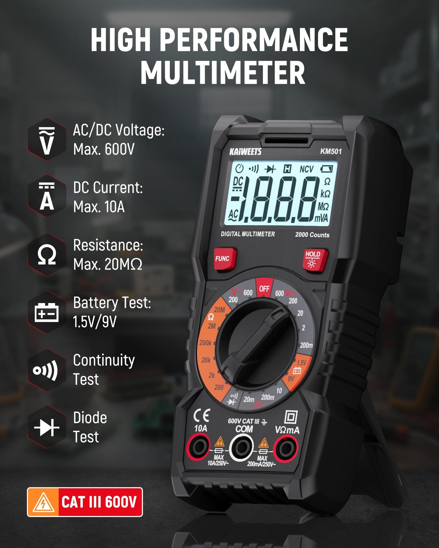 KAIWEETS Electrical Test Kit KIT01, Digital Multimeter, Smart Non-Contact Voltage Tester & GFCI Outlet Tester with LCD, Complete Set with Carrying Case & Batteries for Electrician, DIY & HVAC