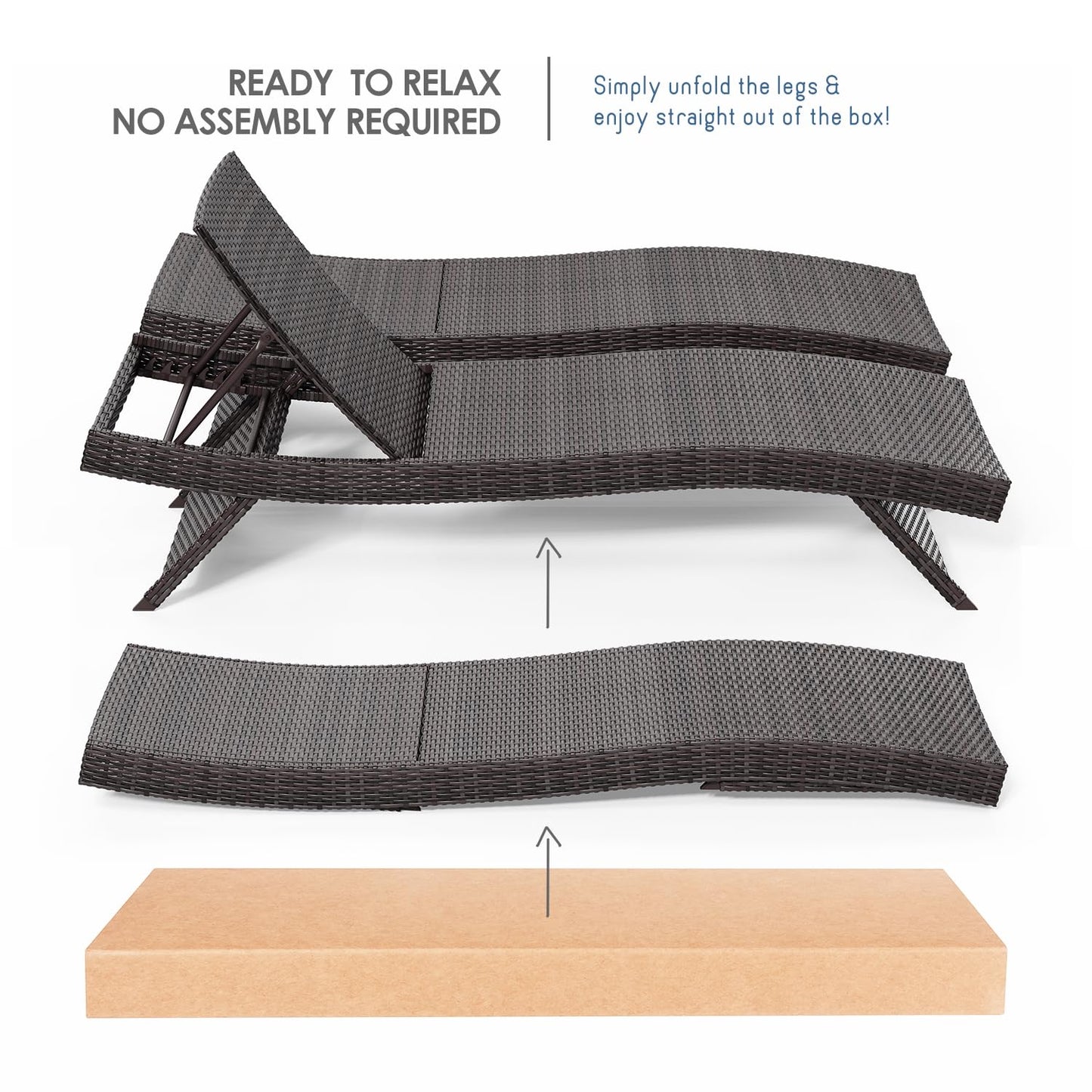 Nestl Chaise Lounge Chair Outdoor Set of 2, Wicker Patio Lounge Chair, Outdoor Lounge Chair with Reclining Backrest