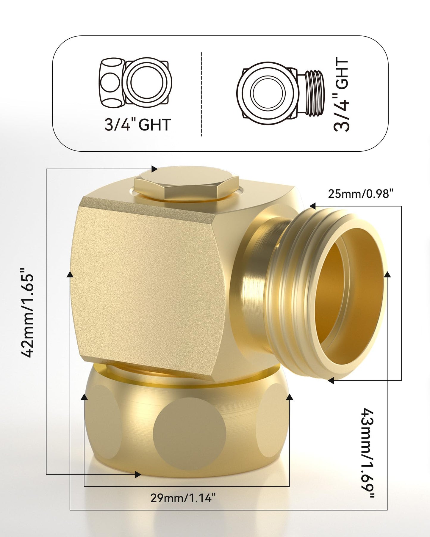 RAINPOINT 90 Degree Hose Elbow-360 Degree Swivel, 3/4" GHT Garden Hose Connector/Adapter, Solid Brass Water Hose Fittings for RV, Outdoor Faucet, Spigot,Easy Installation(2 Pack)
