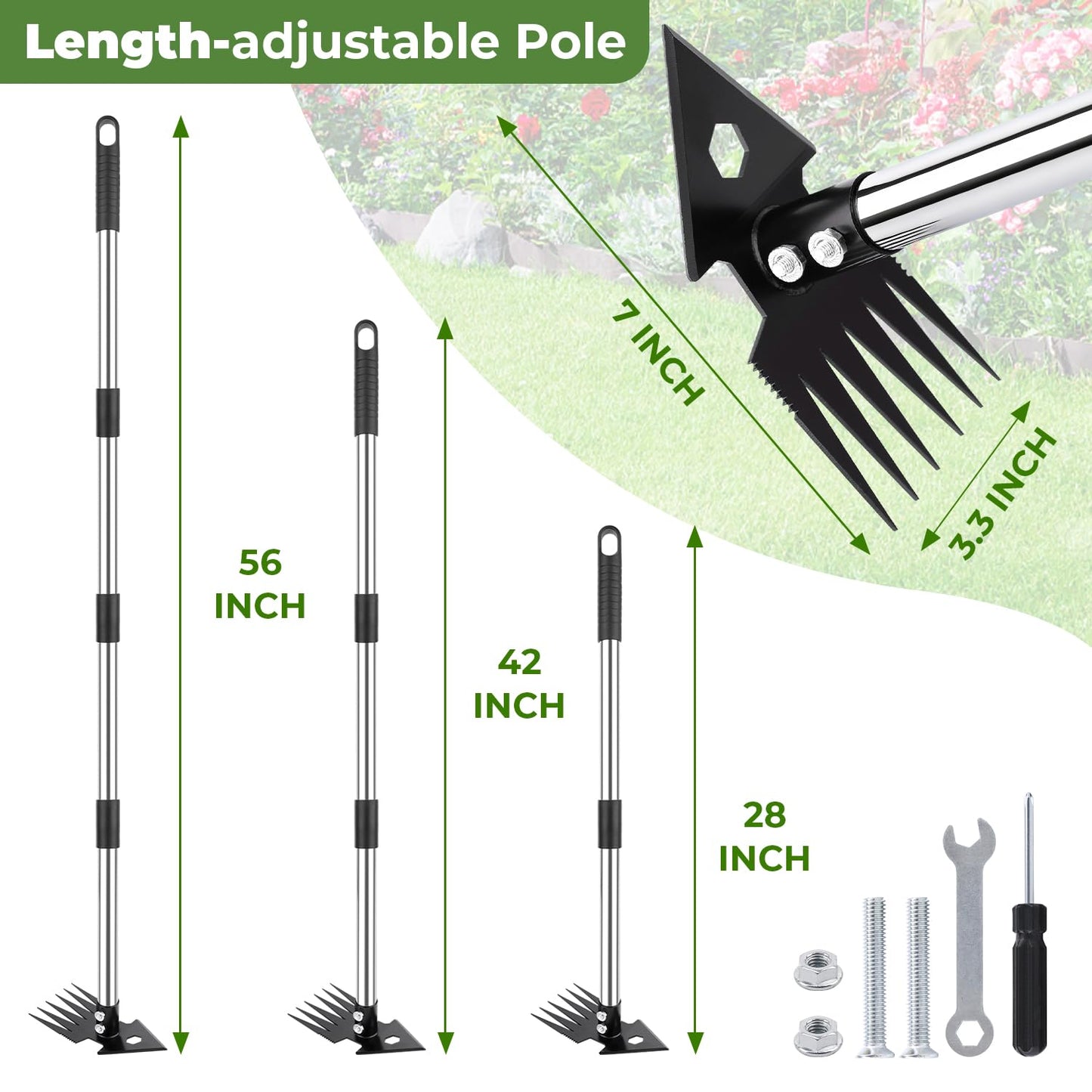 2-in-1 Weed Puller Tool,Dual-Head Garden Hoe Weeder Tool with Long Handle,Heavy Duty Manganese Steel Weeding Tool for Gardening,Uprooting Weed Remover for Yard Lawn Patio and Garden