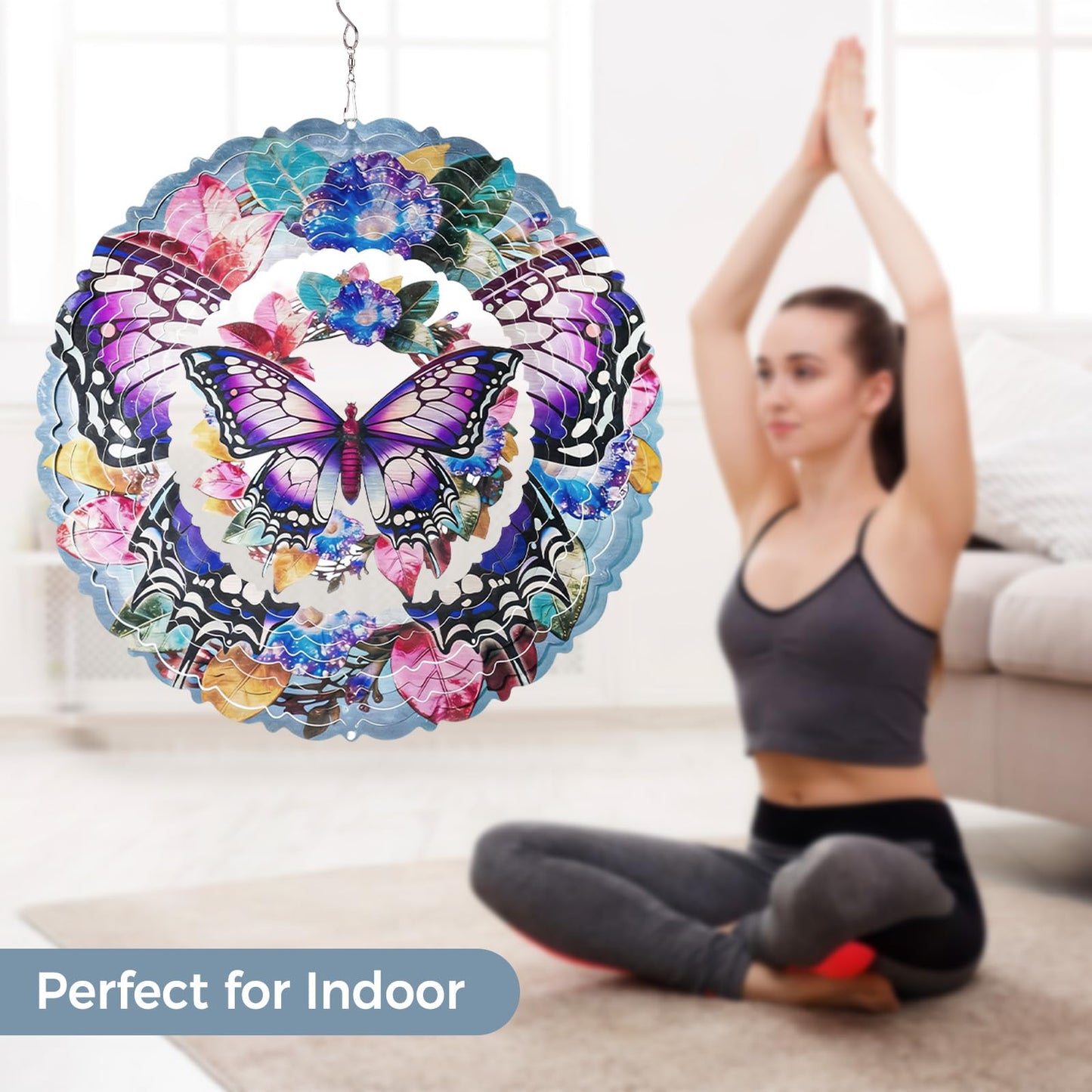 Ayadon Butterfly Wind Spinners Outdoor, 10 Inch Laser-Cut Stainless Steel Metal Wind Spinners, 3D Kinetic Hanging Sculpture, Metal Yard Art, Garden Decor, Butterfly Gifts for Women, Men, Mom, Grandma