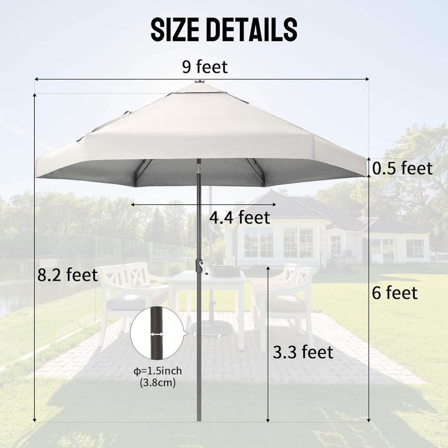 CROWN SHADES 9 Ft Patio Umbrella with Auto-Tilt & Olefin Fabric - Patented 90° Edge Connection Wind Resistant, Outdoor Umbrella for Table, Pool, Beach, Effortless Crank System(Base Not Included)