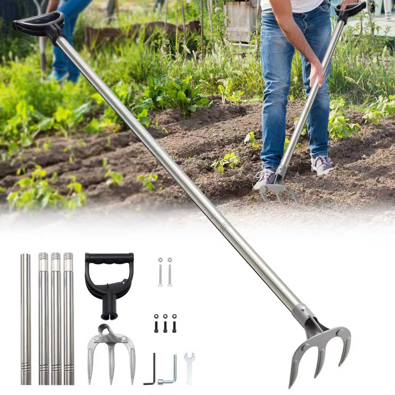 JAOTREL Professional Garden Hoe 77 Inch Long with Adjustable Long Handle - Heavy Duty Weeding & Cultivating Tool for Gardening, Lawn, and Yard Work