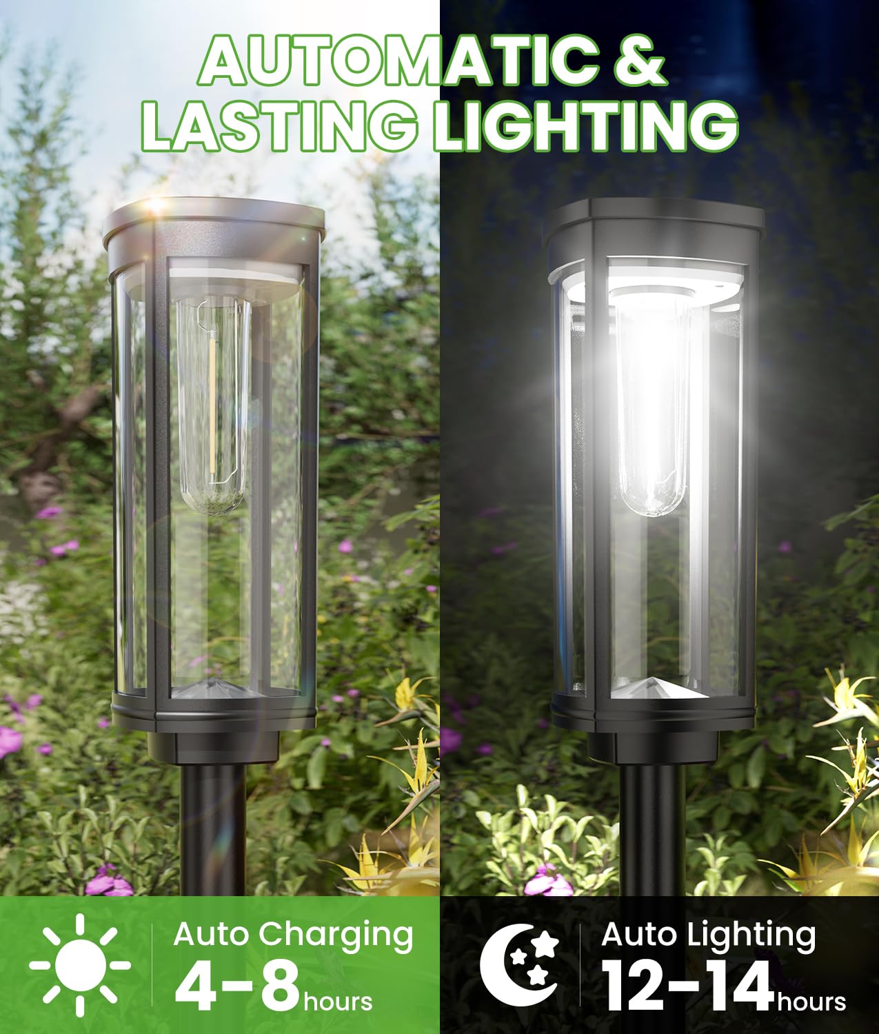 BITPOTT Bright Solar Lights Outdoor 6 Pack, Solar Pathway Lights Waterproof IP65, Auto On/Off Pathway Landscape Lighting, Long Lasting Outdoor Light for Walkway Path Garden Lawn Patio Decor Lighting