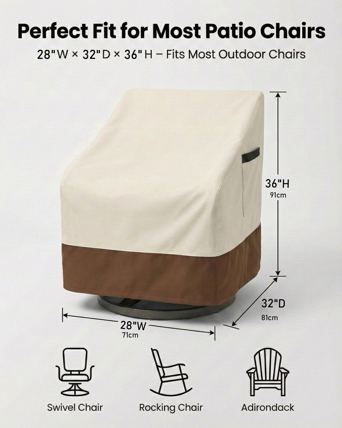 Waterproof Patio Chair Covers, Heavy Duty 600D Lawn Outdoor Furniture Covers for Swivel, Lounge, Rocking & Adirondack Chairs, All-Weather UV & Fade Resistant, 28W x 32D x 36H in, 2-Pack Beige & Brown