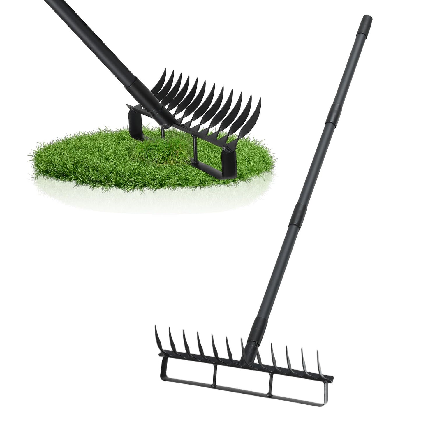 76.8" Garden Hoe and 12 Tines Rake 2-in-1 Garden Tool for Weeding, Garden Cultivator with Adjustable Long Handle Heavy Duty Weed Puller Stirrup Hoe for Ditching, Seeding, Loosening Soil