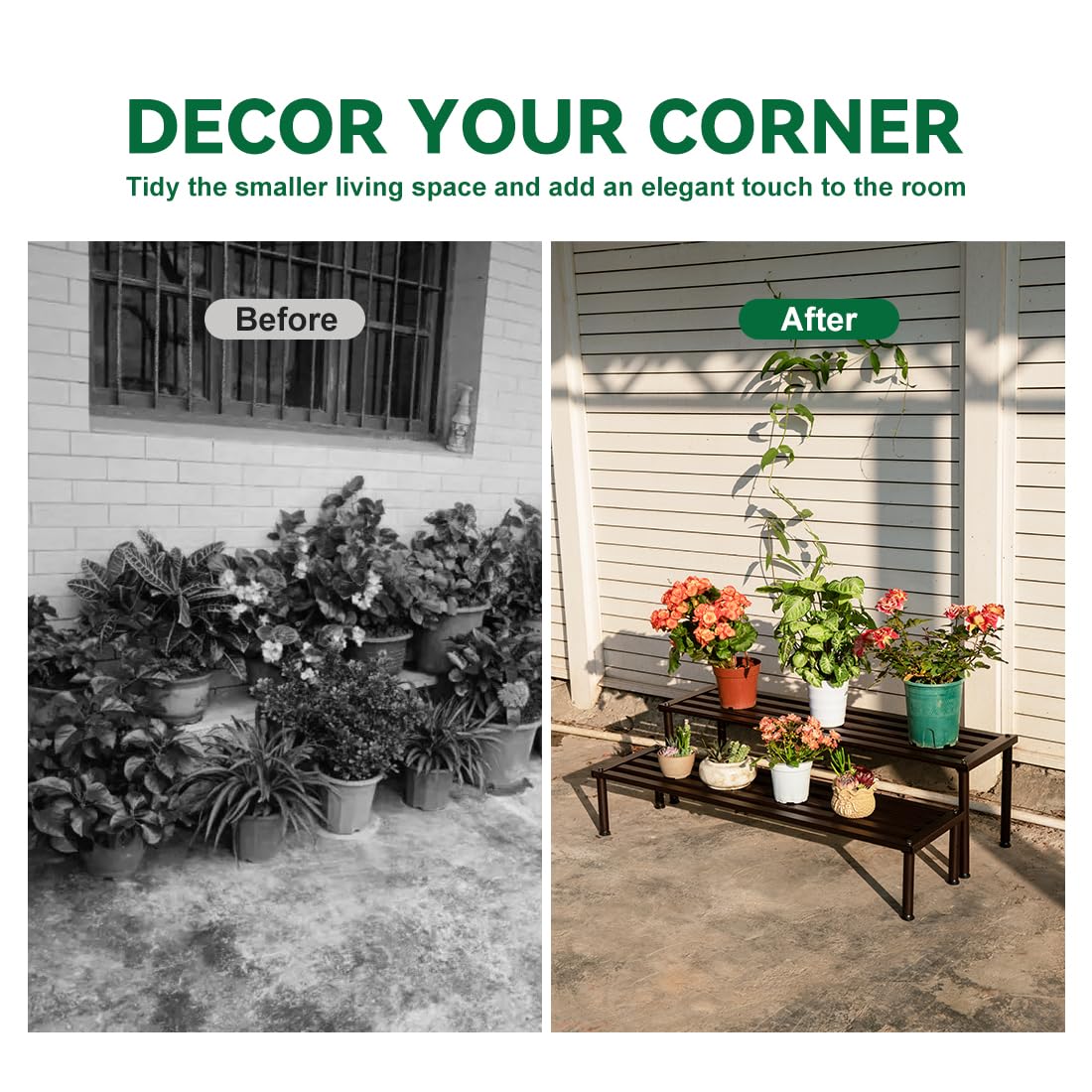 MultirackX Metal Plant Stand, Rust-proof Aluminum Display Rack, Plants Display Stands Decoration Racks for Living Room Garden Balcony Patio (Ebony, 42.5Inch Tall Leg)