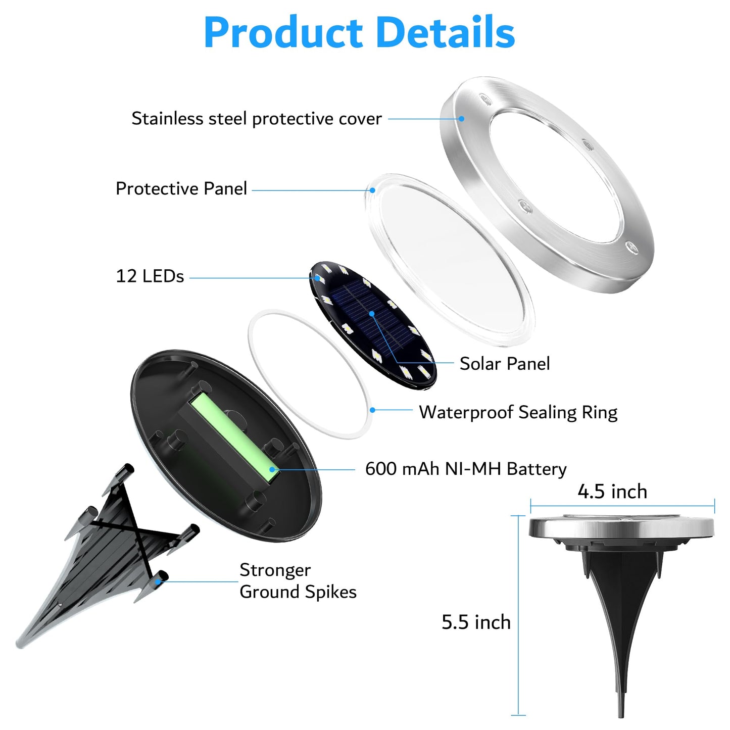 Biling Solar Ground Lights Outdoor 12 Packs, Bright 12 LEDs Solar Lights Outdoor Waterproof for Yard Walkway Garden Driveway (Warm White)