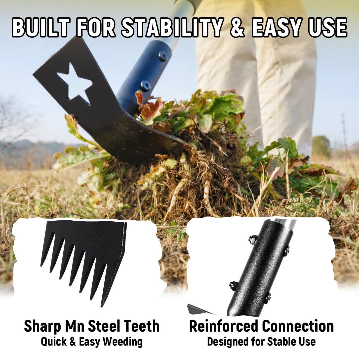 BlumeTrec Weed Puller Tool with Long Handle 68", 2-in-1 Manual Weeds Remover, Heavy Duty Weed Rake and Garden Hoe Combo, Stand Up Weeder Uprooting Weeding Pull Tool for Garden Yard Lawn Patio