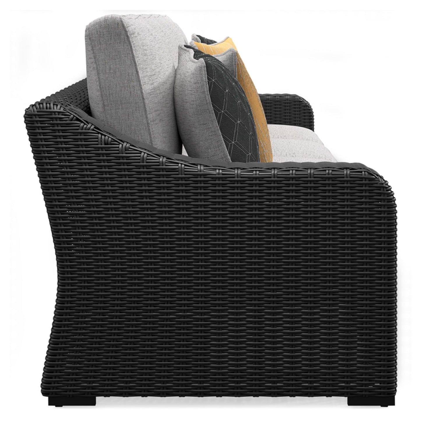 Signature Design by Ashley Beachcroft Casual Nuvella Weather Resistant Fabric 2-Piece Outdoor/Indoor Loveseat with Cushion and 4 Toss Pillows, Black & Light Gray