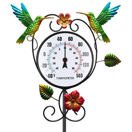 Hummingbird Outdoor Thermometer with Stake Waterproof - Hanging Wall Indoor Outside Thermometer for Patio Garden Yard Porch Room Decor, Easy to Read No Battery Required