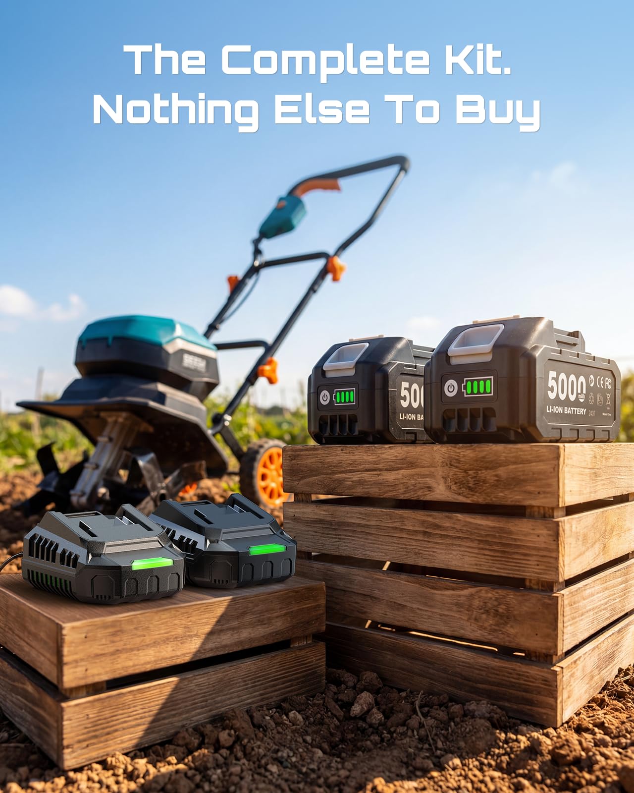 Seesii 40V Cordless Tiller for Gardening, 12" Electric Garden Tiller Cultivator with 2×5.0Ah Batteries & Charger, 8" Depth, Adjustable Handle & Wheel, Heavy Duty Rototiller for Lawn &Soil Cultivation
