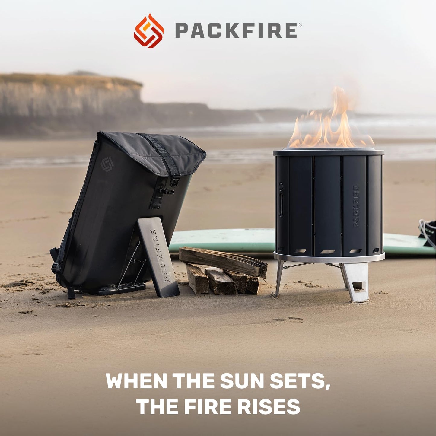 PACKFIRE Portable Fire Pit for Camping - Folds Flat into Packable Carrying Case - Smokeless, Stainless Steel & Aluminum - Perfect for Car, Truck or RV