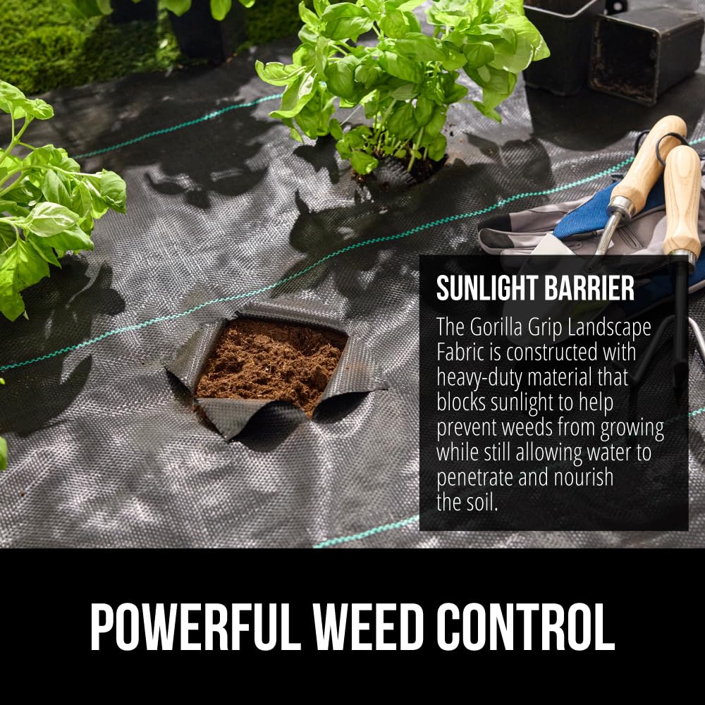 GORILLA GRIP Weed Barrier Fabric, 6 FT x 100 FT, Heavy Duty Woven Landscape Fabric 3.2oz, Weed Control Ground Cover for Garden Beds & Mulch Permeable Underlayment for Landscaping Home & Commercial Use