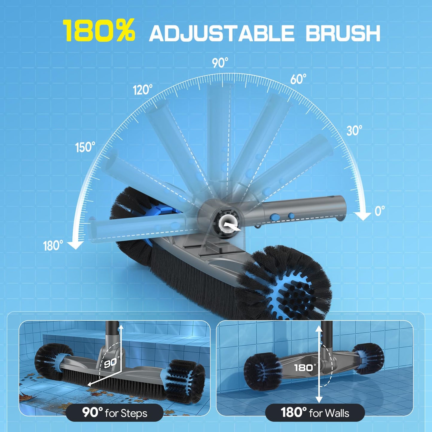 UIRWAY 3-in-1 Deluxe Swimming Pool Cleaning Kit - Includes Upgrade Heavy Duty Triangular Pool Vacuum Head, Detachable Brush, Deep Leaf Skimmer Net Inground & Above Ground Pools Cleaning(No Pole)