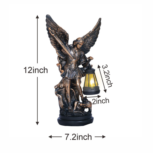 Dlfghos St Michael The Archangel Solar Outdoor Garden Decor Statues–12 in Miguel Arcangel Statue Solar Outdoor Sculptures for Outside Yard Patio Balcony Front Lawn Decor