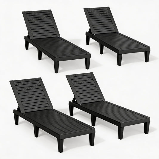 NBYSGO Outdoor Chaise Lounge Chairs Set of 4, 5-Position Adjustable Heavy Duty Tanning Loungers with Wood Texture, All-Weather Resin Patio Recliners for Pool, Garden, Deck, Beach, Black