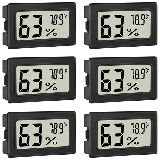 Humidity Meter Indoor Thermometer 6-Pack Mini Digital Thermometer Hygrometer Indoor Temperature Humidity Meters Gauge LCD Display Fahrenheit (℉) for Greenhouse, Reptile Tank, Cellar, Closet