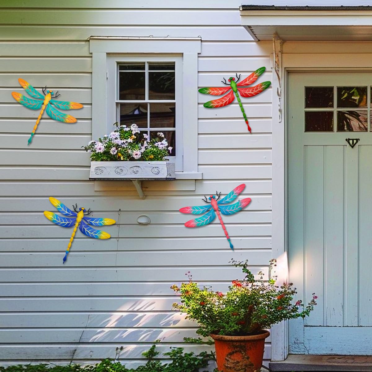 Metal Dragonfly Wall Decor, 4 Pack 13 inch Metal Dragonflies Wall Hanging Sculpture Decorations for Outdoor, Yard Patio Fence Garden Outside Exterior Decor