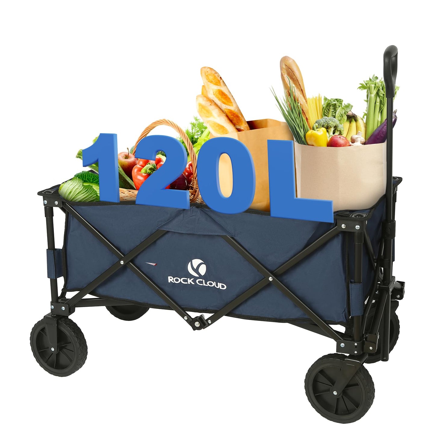 ROCK CLOUD Folding Wagon Cart Utility Outdoor Camping Carry Cart Heavy Duty Portable Collapsible Garden Cart with Universal Wheels and Adjustable Handle for Outdoor Camping Beach Sports
