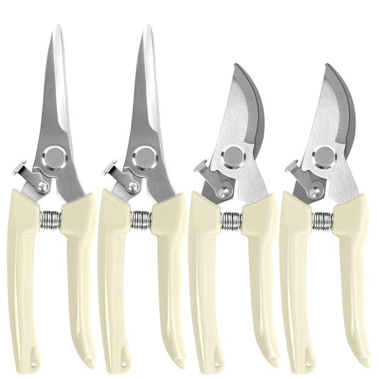 EWPJDK 4 Pack Garden Shears, Stainless Steel Shears Gardening Tools, Scissors, Garden Clippers, Pruning Shears (White)
