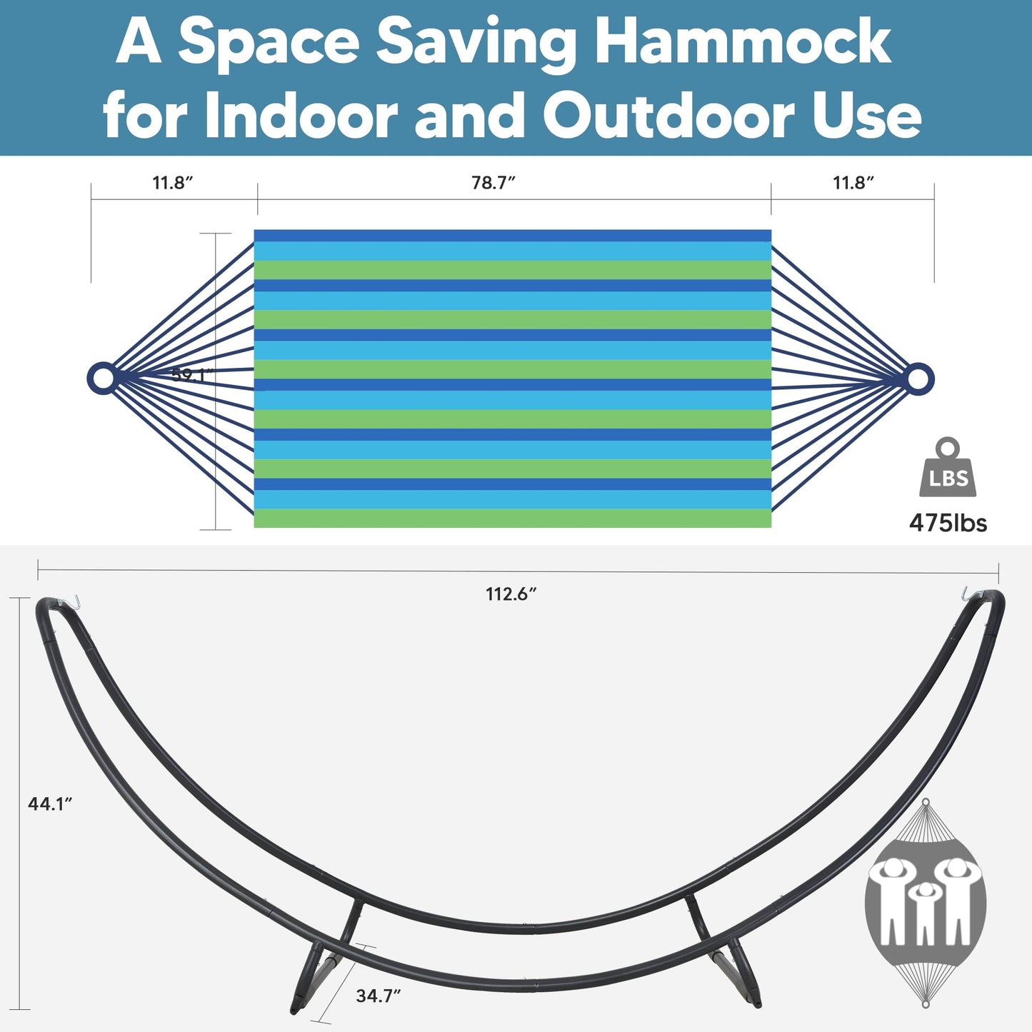 SUNCREAT Hammocks Standing Patio Hammock, Portable Hammock with Stand Foldable, Patent Pending, Blue Green