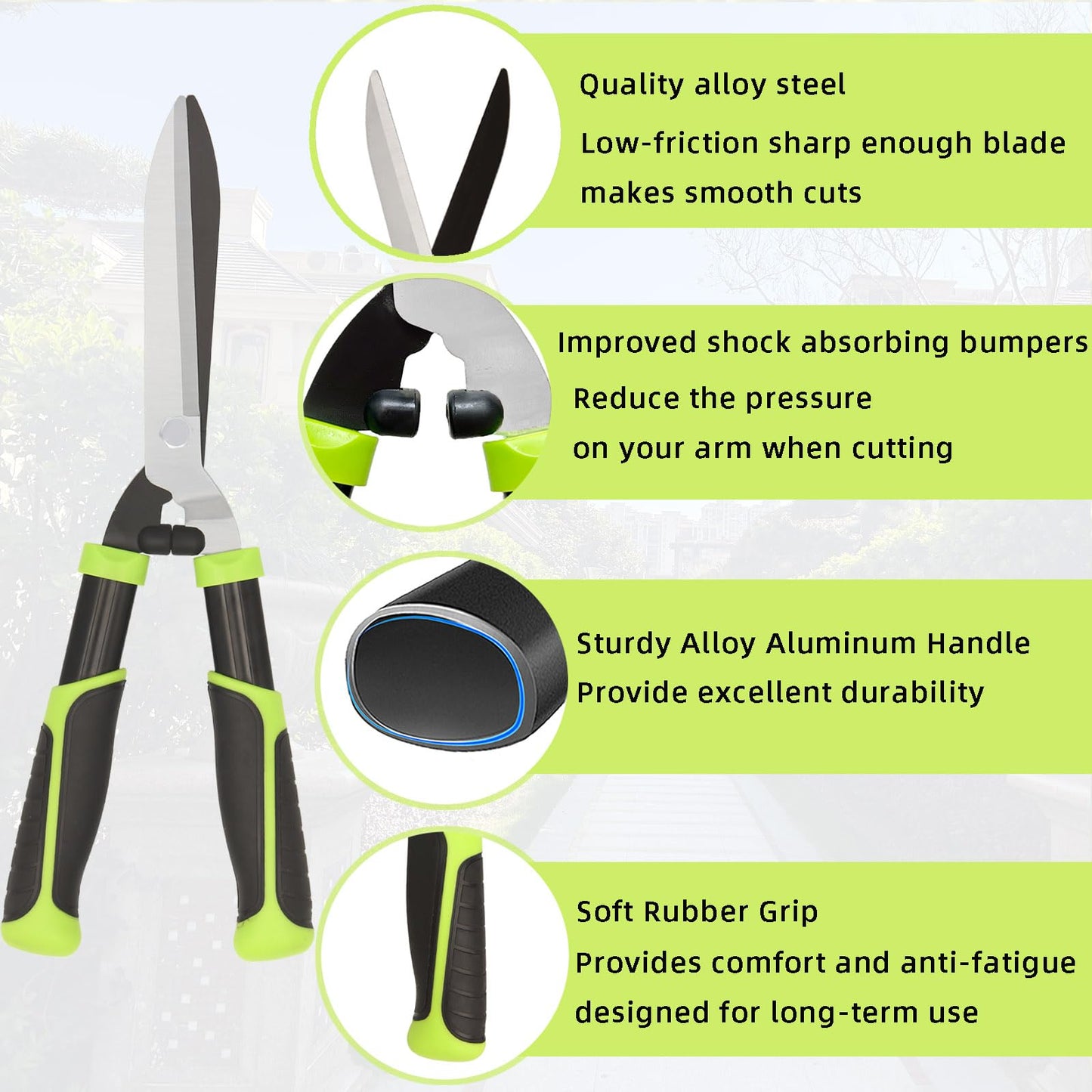 YRTSH Hedge Clippers, Hedge Shears for Trimming Borders, Hedge Trimmer with Low-Friction Sharp Enough Blade, Garden Shears Gardening Tools with Soft Rubber Grip Bush Cutters Effortless Pruning 19 Inch