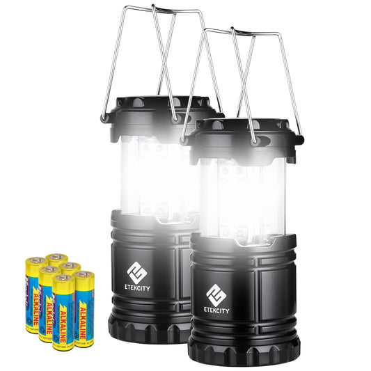 Etekcity Lantern Camping Essentials Lights, Led Flashlight for Power Outages, Battery Operated Lamp for Emergencies, Survival Gear, Hurricane Preparedness Items, Water Resistant, 2 Pack, Black