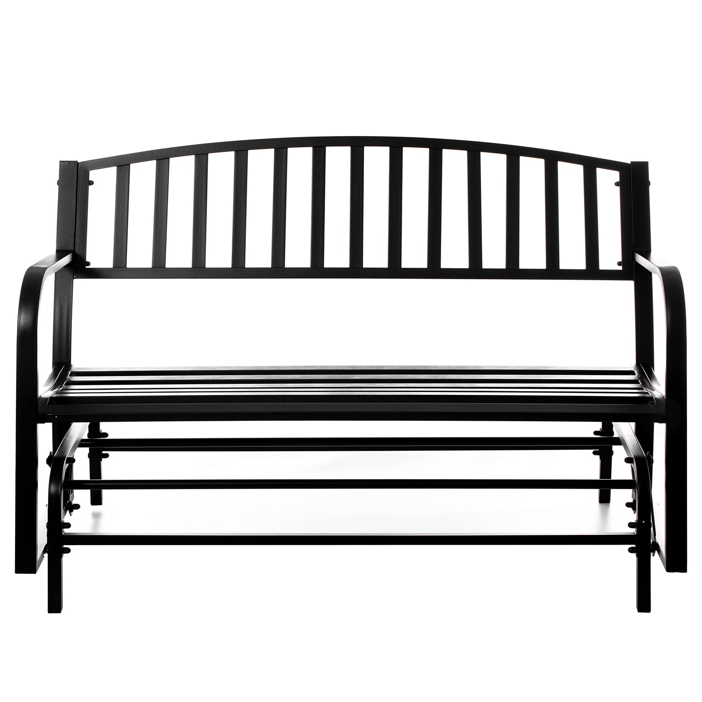 Gardenised QI003392 Outdoor Black Steel Swing, Powder Coated Glider Bench, Loveseat Lawn Rocker Bench for Yard, Patio, Garden and Deck