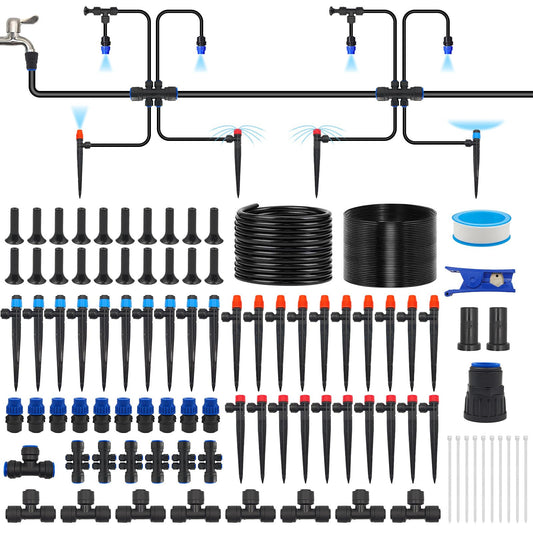 230FT Drip Irrigation System for Garden with 40 Nozzles & Emitters, Quick Connect Garden Watering System with 1/2" & 1/4" Tube, Adjustable Sprinklers Kit for Greenhouse, Lawn, Flower Beds, Raised Bed