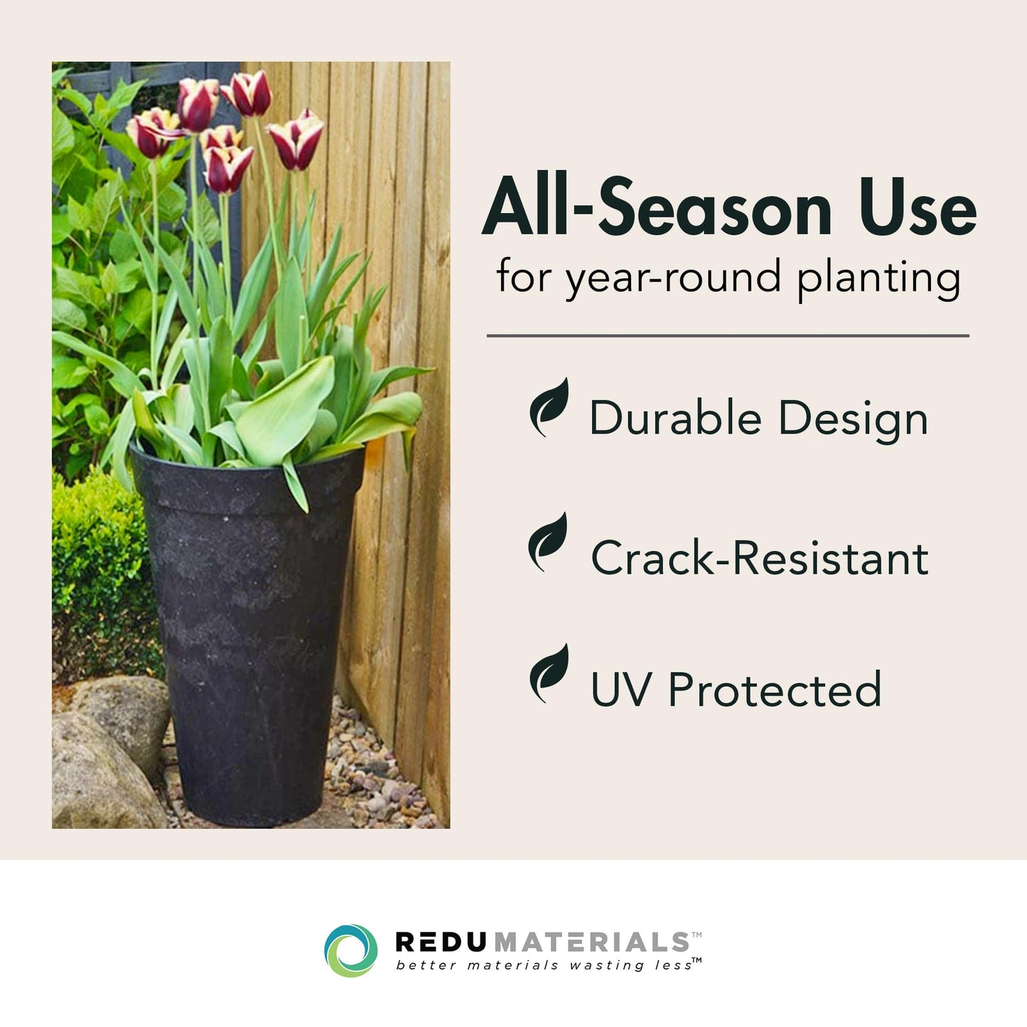 Tierra Verde Indoor & Outdoor Self-Watering Tall Round Planter, Aria, 12.5" x 20", Black - Planting Containers for Plants and Flowers - Gardening and Landscaping Accessories