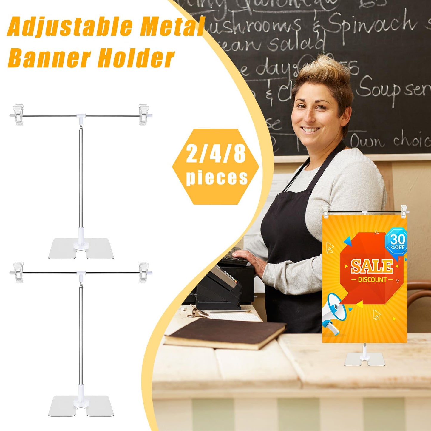 Dunzy 2 Pack Adjustable 11 in - 36.6 in High Metal Banner Holder Table Top Banner Display Poster Stand T Shaped Stand Desktop Business Poster Holder Advertising Display Sign Indoor Outdoor