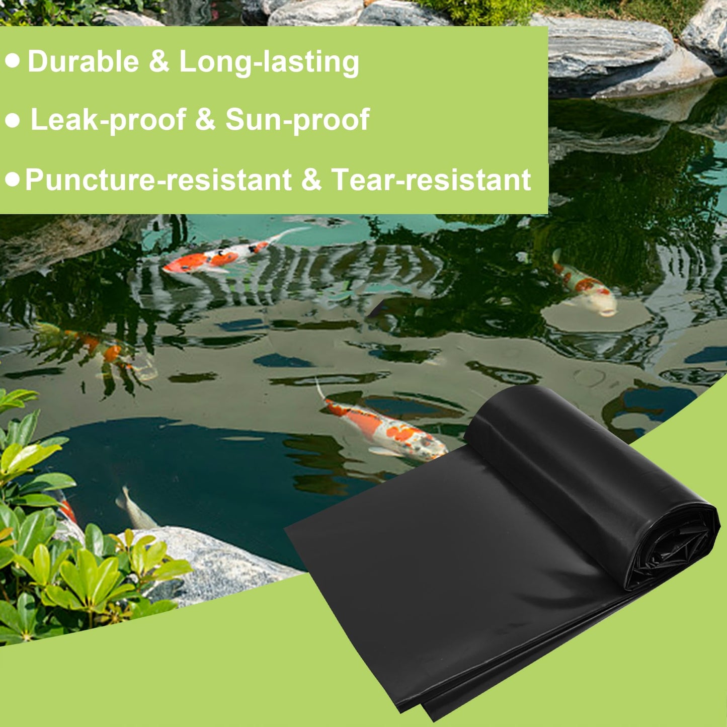 Adroiteet 10 x 10 FT Pond Liner, 20 Mil Fish Pond HDPE Liner, Pond Liners for Outdoor Ponds, Koi Ponds, Garden Fountain, Waterfall