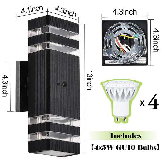 2 Pack Motion Sensor Dawn to Dusk Outdoor Light Fixture, Black Aluminum Exterior Lighting Fixtures with GU10 LED Bulbs, Up and Down Lights Outdoor Sconce Lights for Garage Porch Garden, ETL Listed