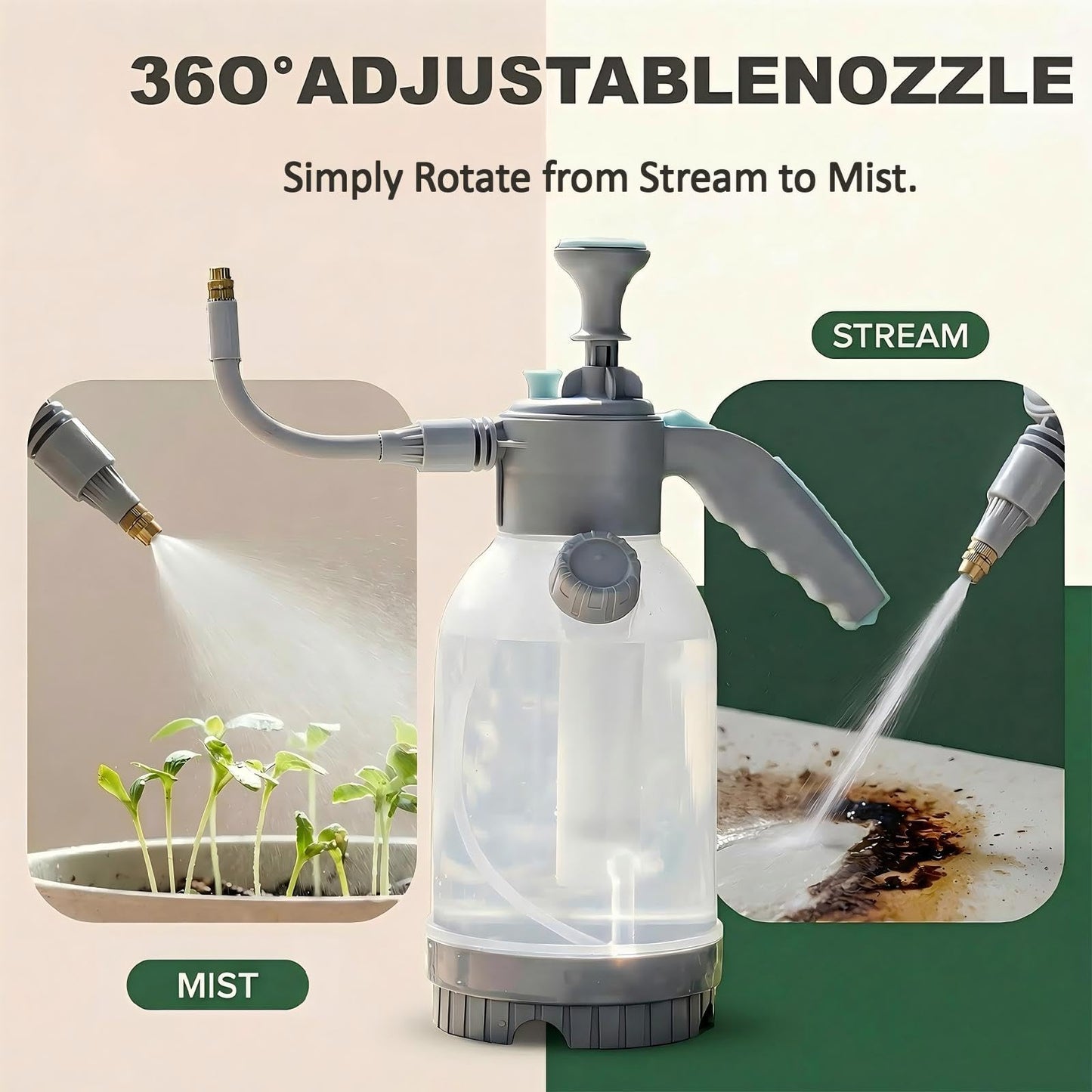 70oz/0.5 Gallon Hand Pump Sprayer,Clear Water Spray Bottle with Measuring Cup and Side Filling Port,Adjustable Nozzles,Portable Pressure Spray Bottle for Spraying Plants,Flowers,Weeds and Cleaning