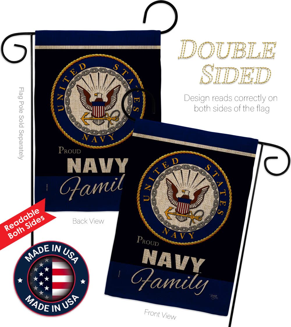 Navy Proudly Family Burlap Garden Flag - Armed Forces USN Seabee United State American Military Veteran Retire Official - House Decoration Banner Small Yard Gift Double-Sided Made in USA 13 X 18.5