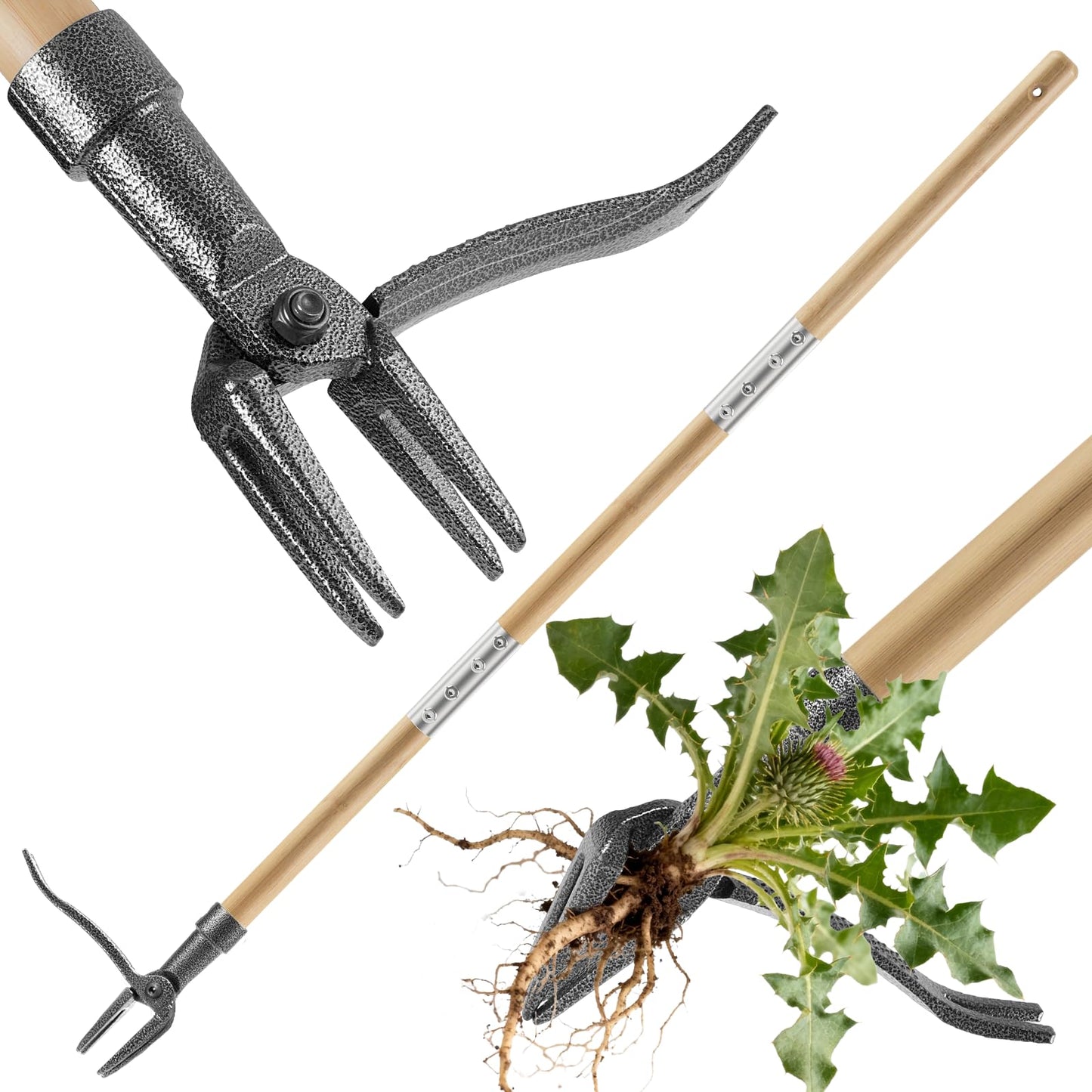 Niulight Heavy Duty Stand Up Weed Puller Tool - 46" Long Handle & 4-Claw Steel Head, Easily Remove Weeds Without Bending or Kneeling, Ergonomic Garden Weeding Tool for Seniors, Dandelion Remover