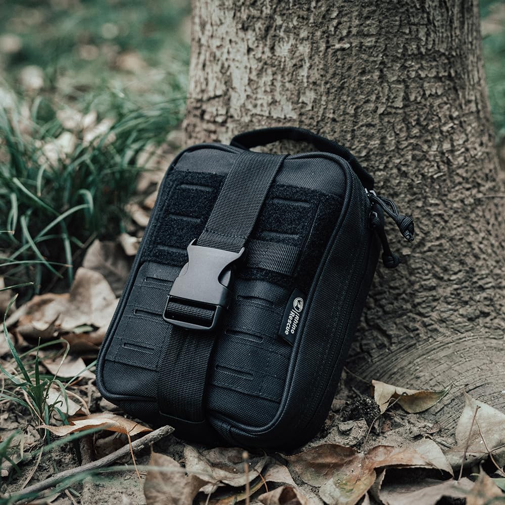 RHINO RESCUE Survival First Aid Kit, Emergency Kit Molle Pouch IFAK Medical Kit for Vehicles Car Camping Backpacking Hiking Hunting Black