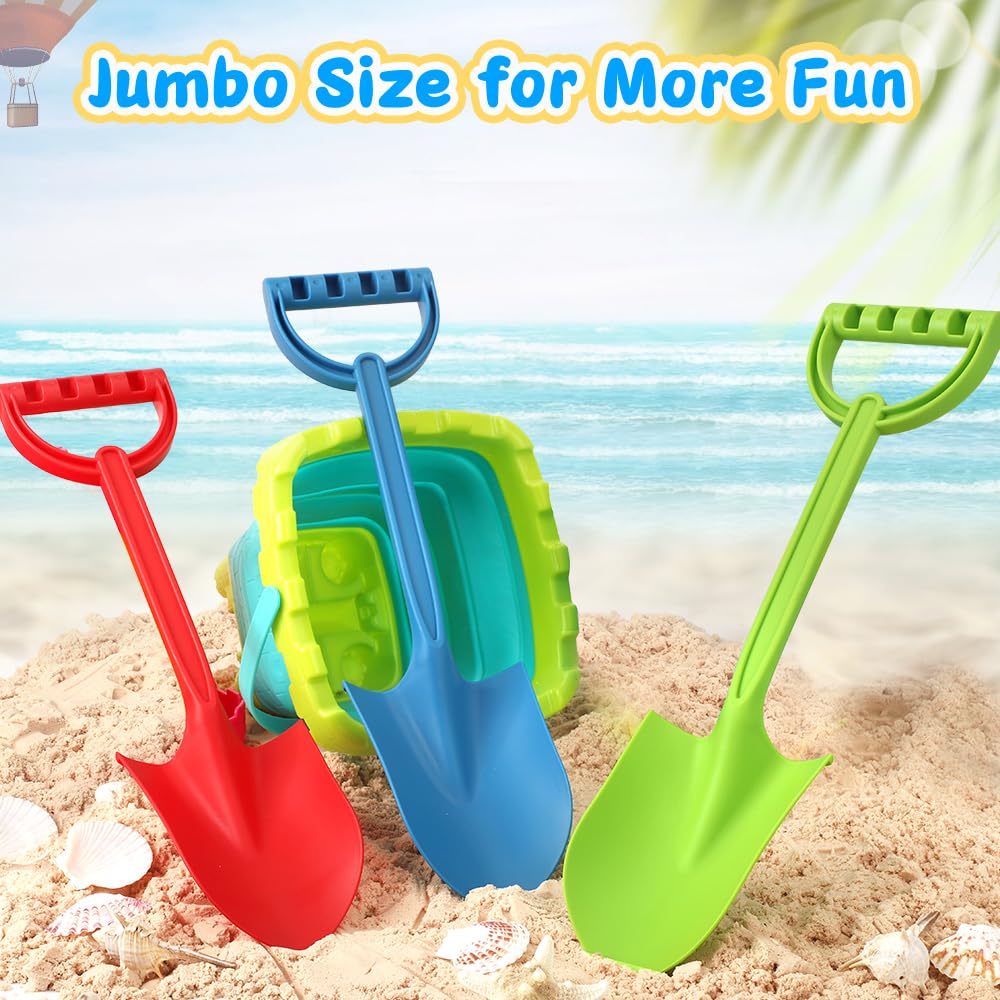 Heavy Duty 16" Thick Beach Sand Toy Shovels for Kids Adults, Jumbo Scooping Spade Toys Kit Gear Water Pool Gardening Digging Sandbox Toy Garden Tool Complete Gift Set for Boys Girls Green Blue Red