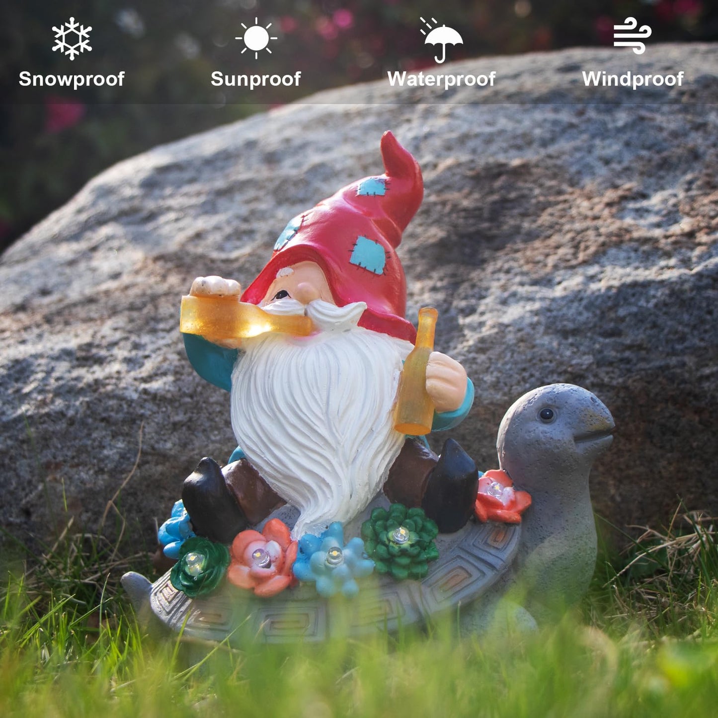 Gnome Garden Decor Statue with Solar Light Lantern, Turtle with Succulent Birthday Gifts for Women Mom Grandma, Funny Waterproof Resin Figurine Outdoor Decorations for Yard Patio Lawn Balcony Porch