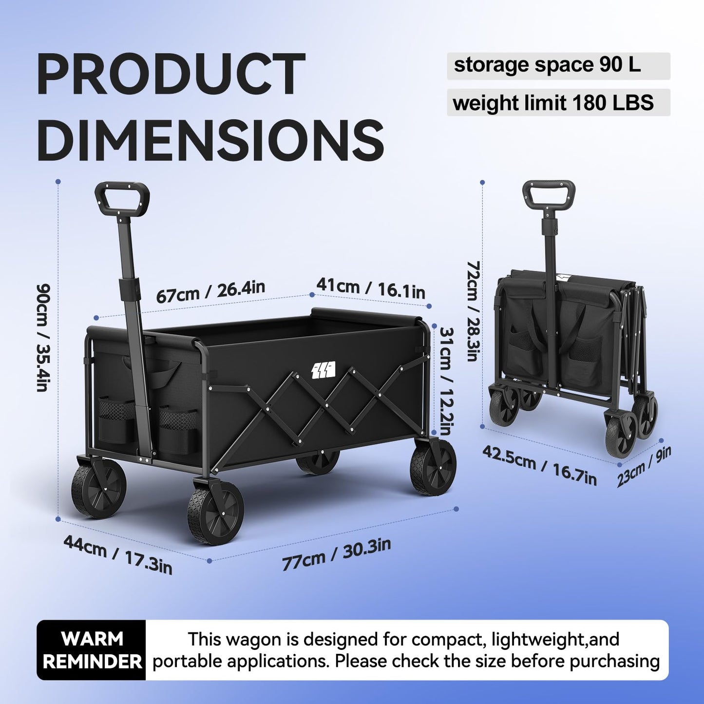TANSTRIDER Collapsible Foldable Wagon, Folding Wagon with Wheel Heavy Duty with 180lbs Weight Capacity Lightweight Utility Camping Cart for Groceries Garden Beach Sports Fishing (Black)