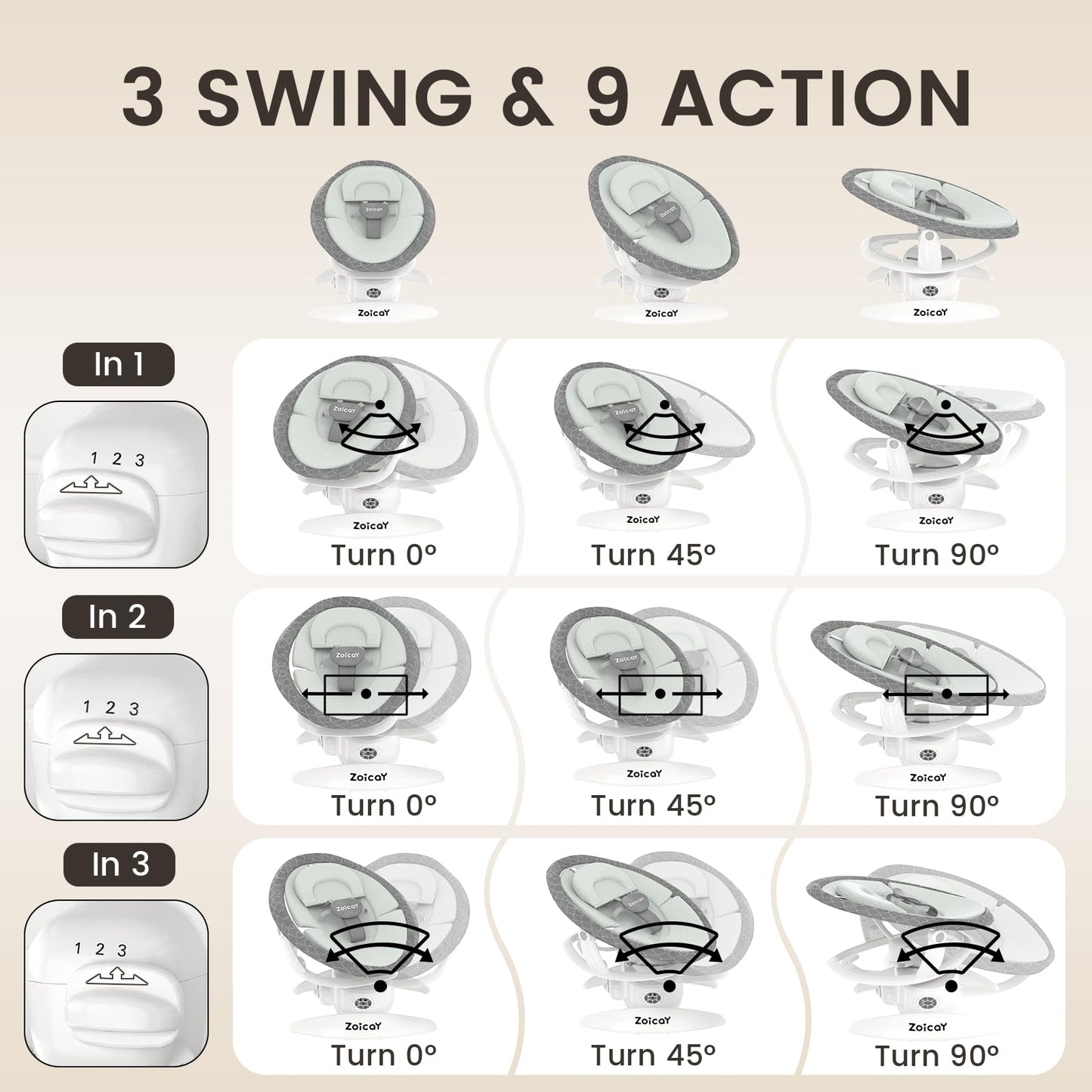 3-in-1 Baby Swing for Infants, Infant Swing with 5 Speeds & 3 Swing Modes, 12 Lullabies, Electric Swing for Baby, Indoor & Outdoor Use, Up to 25 lbs, Gray