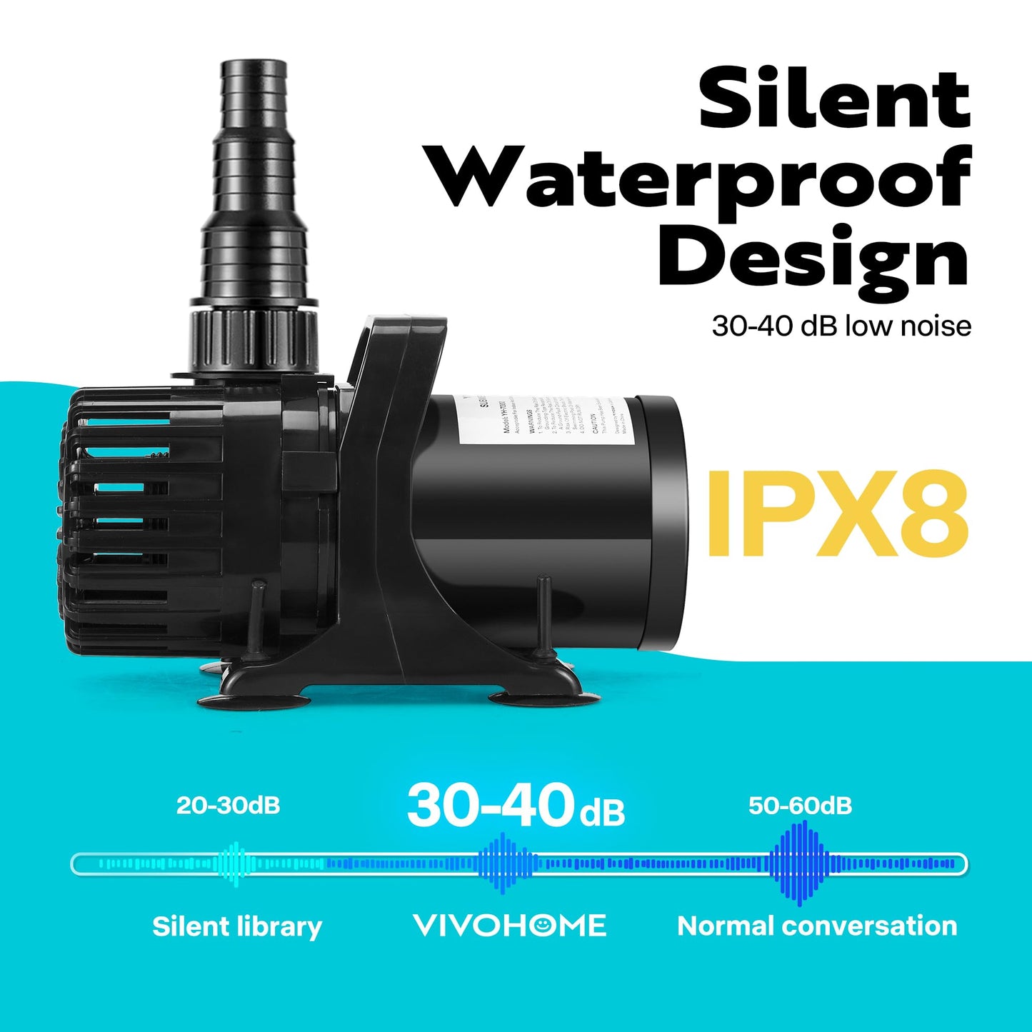 VIVOHOME 100W 1800GPH Submersible Water Pump with 180° Adjustable Water Outlet, 13.8ft High Lift for Waterfall Fountains Fish Tank Pond