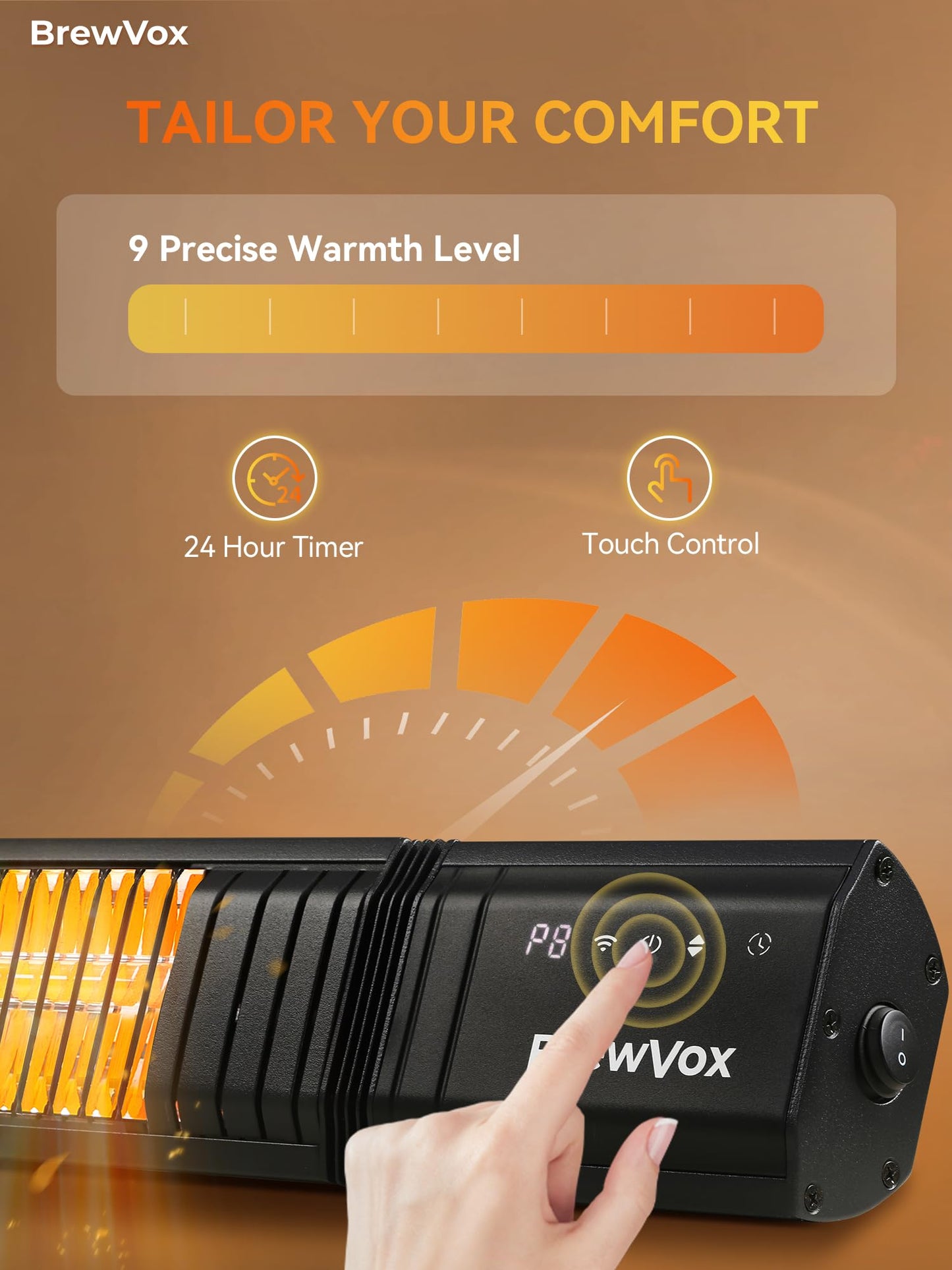 BrewVox Carbon Infrared Electric Outdoor Patio Heater, Smart App-Controlled with Remote On/Off & Timer for Living Room, Bedroom, Garage, Office