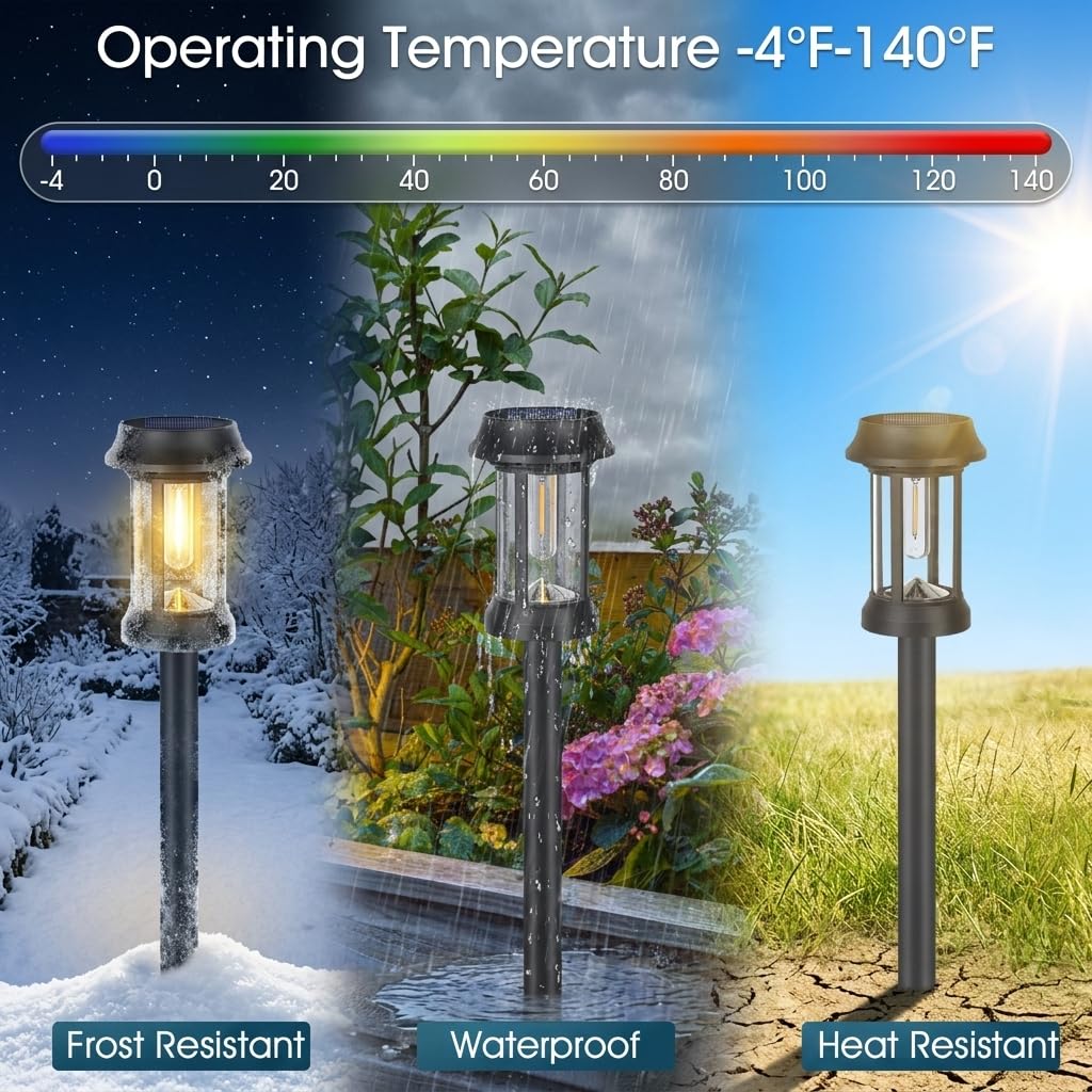 Eyrosa Solar Pathway Lights, 8 Pack Glass Solar Lights Outdoor, Solar Stake Lights Landscape Lighting for Outside Path Walkway Driveway Sidewalk Lawn Yard Garden Decor