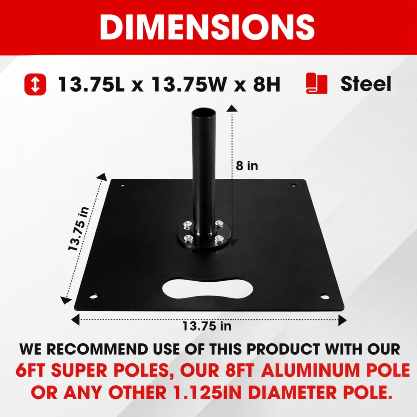 R and R Industries Flat Base for Advertising Flag Pole | Heavy Duty Metal Base Stand for Feather, Swooper & Banner Flags | Stable Indoor & Outdoor Display (FI)
